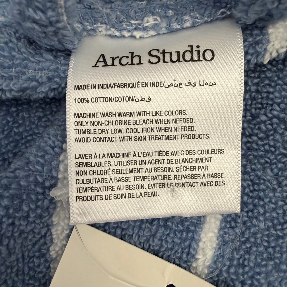 Arch Studio Blue White Striped Cotton Terry Cloth Bathrobe Unisex S/M NEW - Picture 5 of 10